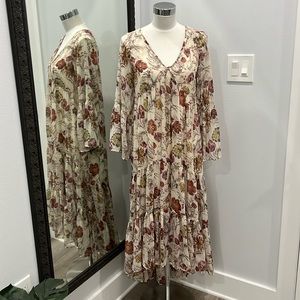 Tan floral tiered maxi dress size small